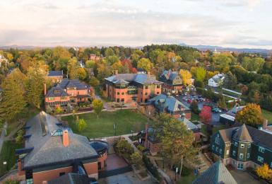 Aerial shot of Champlain College Campus in Burlington, VT