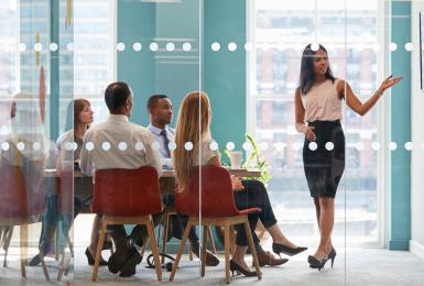 Businesswoman presenting to organization