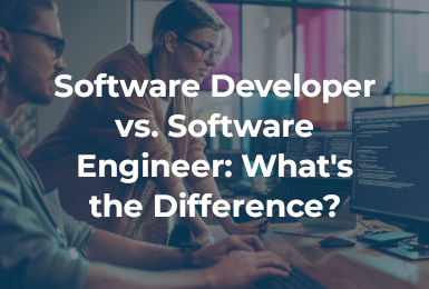 software developers looking at computer with blog title overlaid