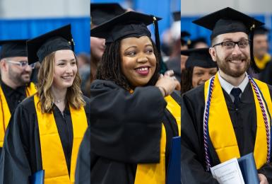 three photo collage of graduating students