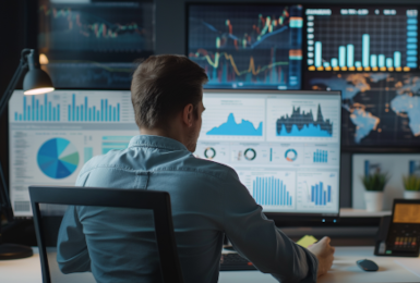 Financial expert looking at financial analytics