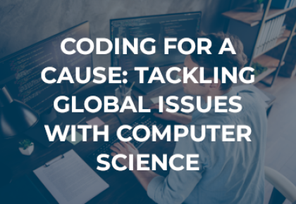 computer programmer coding on computer with title of blog in foreground