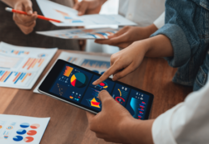 marketing professionals reviewing data 