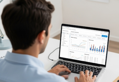 healthcare analyst at a modern workstation