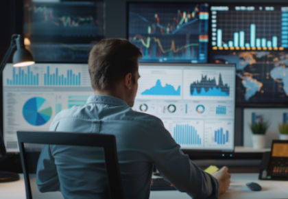 Financial expert looking at financial analytics