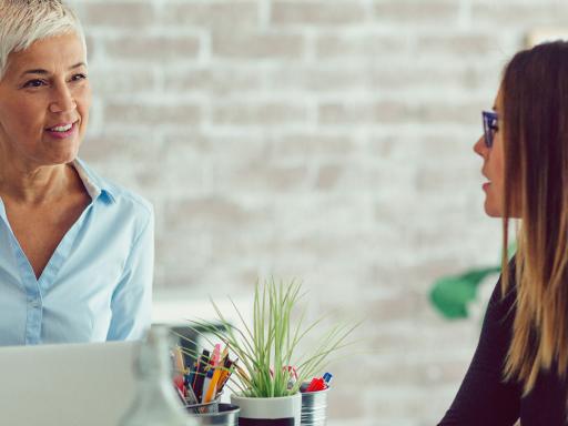 Two professionals collaborating in office setting