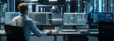 cybersecurity professional working on computer