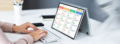 person using agile project management on tablet 