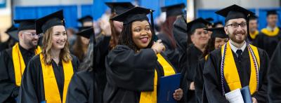 three photo collage of graduating students