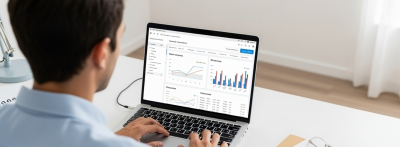healthcare analyst at a modern workstation