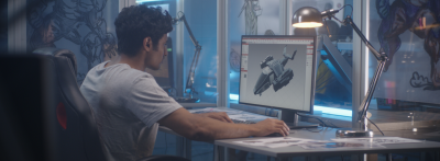 designer creating 3D aircraft model for a video game
