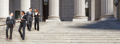 professionals walk down steps