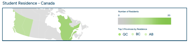 Map of Canada with shades of green indicating enrollments