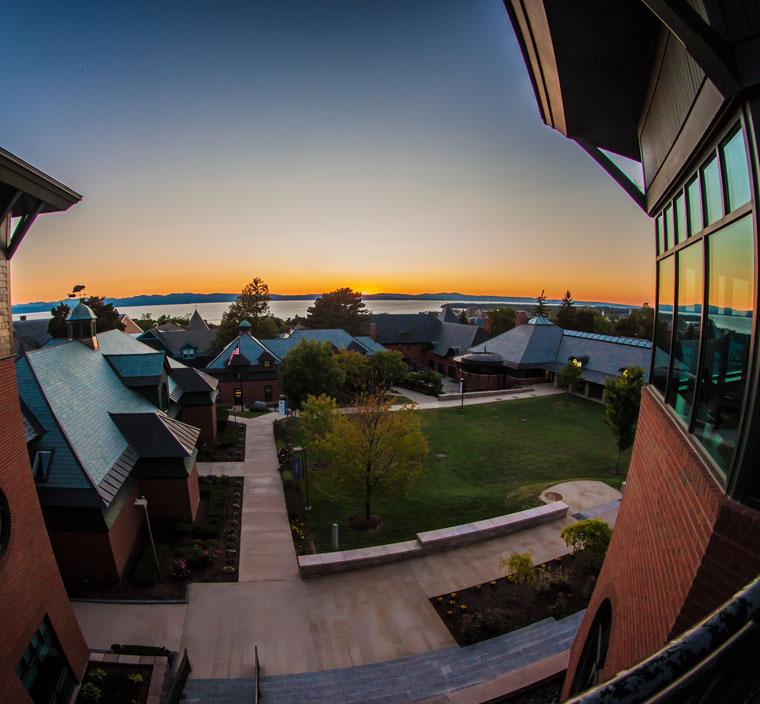 Sunset over Lake Champlain from Champlain College campus in Burlington, Vermont